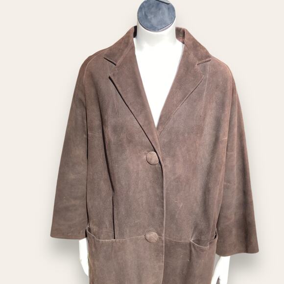 VTG Slouchy Brown Suede Overcoat | Nylon Lining | M | Minimalist Outerwear - Picture 8 of 10